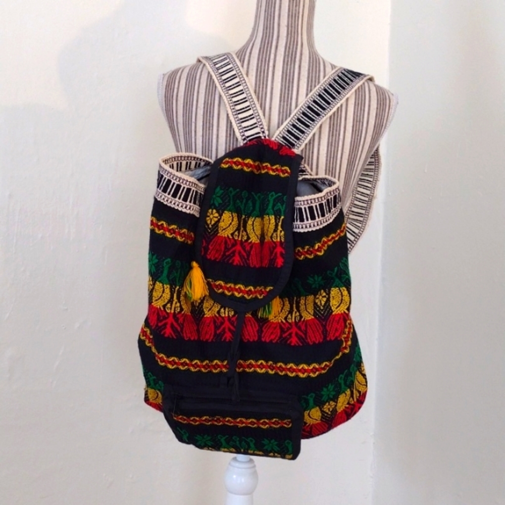 Multi Colored Knit Backpack with Tassels